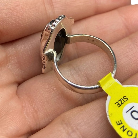 Black Onyx Ring Size 6 Solid 925 Sterling Silver Long Oval Shaped Boho Stone - Picture 8 of 9